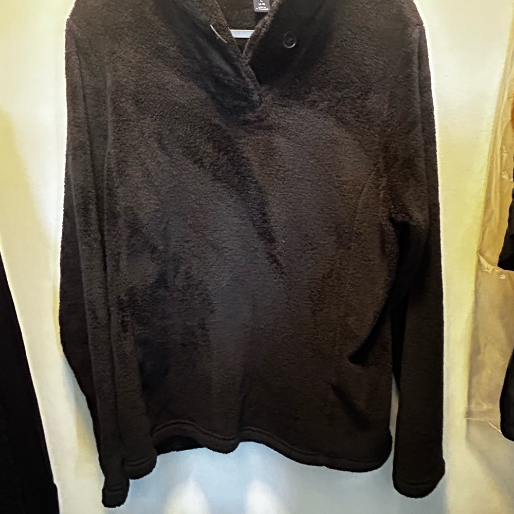 Land's End Black Velour Fleece Shawl Neck Pullover Sz Lg
